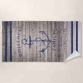 ベージュ航海のウッドカスタムいかり ビーチタオル (正面)