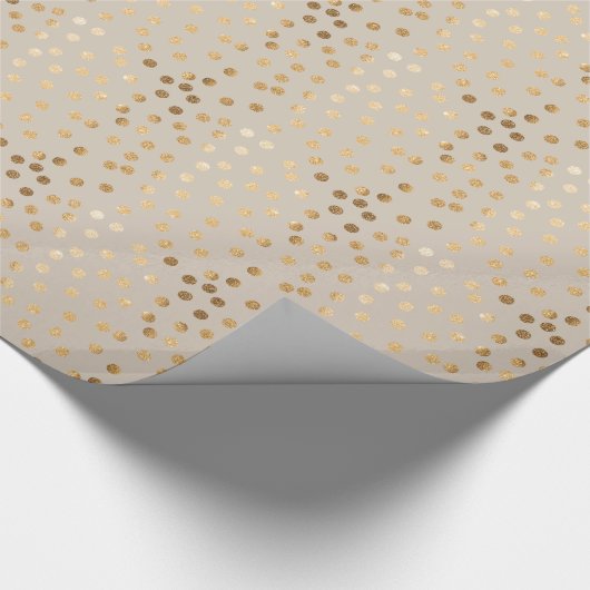 ベージュ色および金ゴールドのグリッター都市点 ラッピングペーパー (角)
