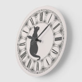 ベージュ色と黒猫とローマ数字顔 ラージ壁時計 (傾斜)