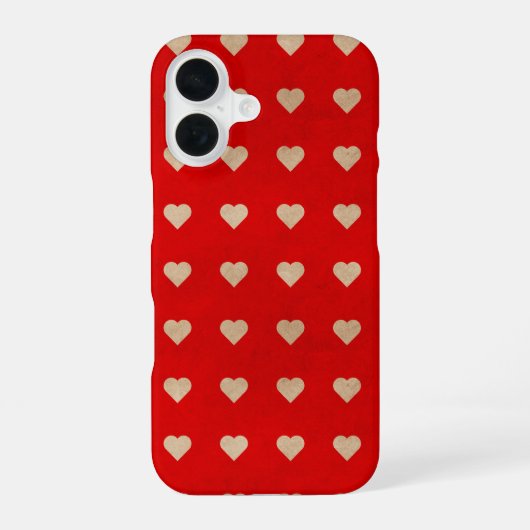 ベージュ色のハートが赤い背景に iPhone 16ケース (裏面)