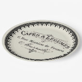 ベージュ色のフランスのなヴィンテージのカフェのレタリング ペーパープレート (アングル)