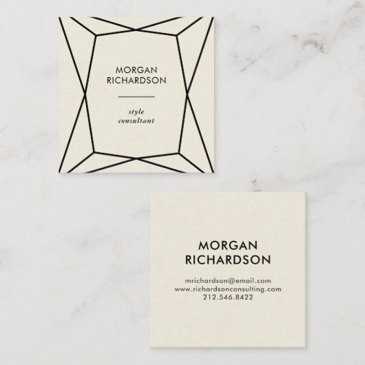 ベージュ色のモダンで黒い幾何学的 スクエア名刺 (正面/裏面)