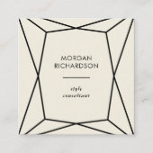 ベージュ色のモダンで黒い幾何学的 スクエア名刺 (正面)