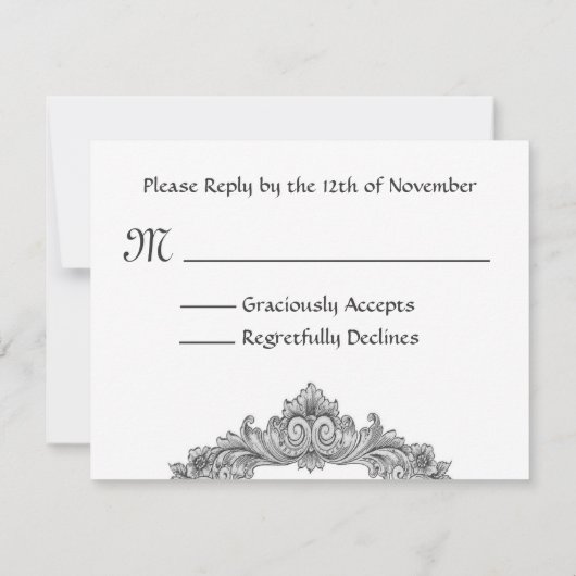 ベージュ色のモモのダマスク織のヴィンテージRSVPの結婚式の応答 出欠カード (裏面)