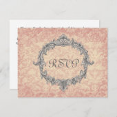 ベージュ色のモモのダマスク織のヴィンテージRSVPの結婚式の応答 出欠カード (正面/裏面)