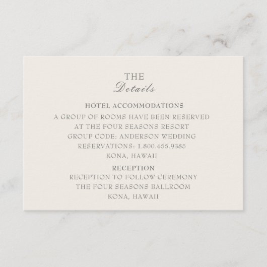 ベージュ色の結婚式の明細カード エンクロージャーカード (正面)