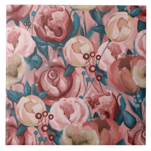 ベージュ色の花 タイル (正面)