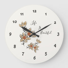 ベージュ色の花 ラージ壁時計