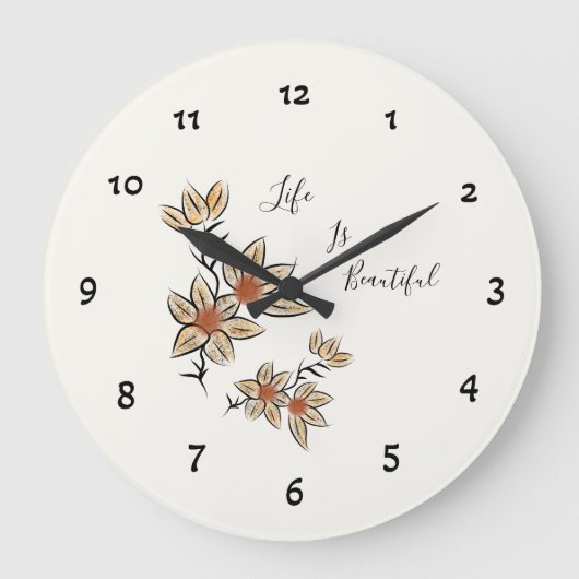 ベージュ色の花 ラージ壁時計 (正面)