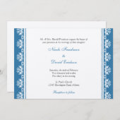 ベージュ色の青い映画縁どを飾った特別結婚式 招待状 (正面/裏面)