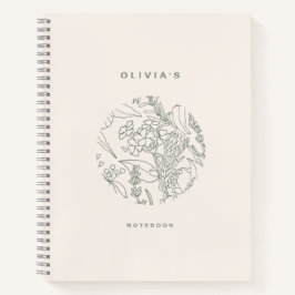 ベージュ色エレガントセージ緑の花ハーブスパイラル ノートブック