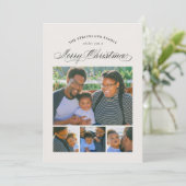 ベージュ色エレガント4枚フォトメリークリスマスカード シーズンカード (スタンド正面)