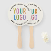 ベージュ色カスタム紙ロゴ付きスティックのファン ハンドファン (正面&裏面)