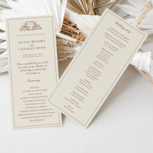 ベージュ色クラシックモノーガムブラウン&結婚式 プログラム