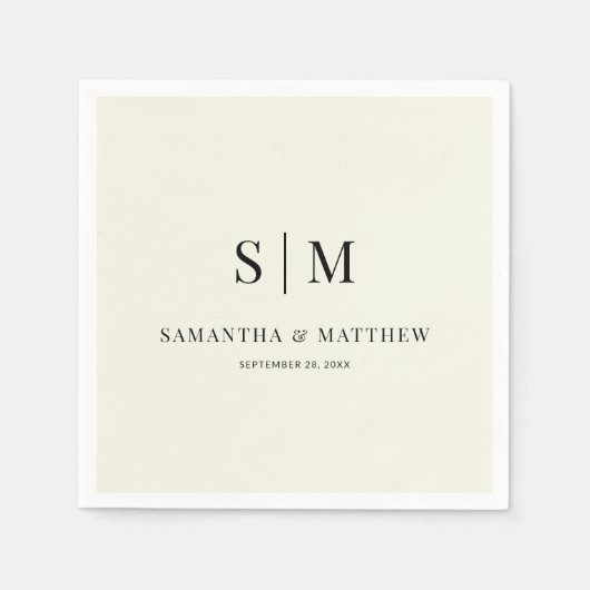 ベージュ色シンプルアイボリーエレガント対イニシャル結婚ズ スタンダードカクテルナプキン (正面)