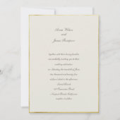 ベージュ色シンプル伝統的エレガント結婚金ゴールド 招待状 (正面)
