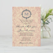ベージュ色ダマスクシルバーヴィンテージフレームモ結婚ノグラム 招待状 (スタンド正面)
