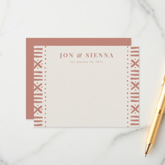 ベージュ色テラコッタボホ縁どムックロスカップル エンクロージャーカード (正面/裏面インサイチュ)