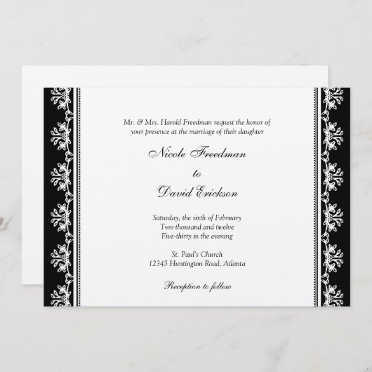 ベージュ色ブラックのフィリグレ縁どービーカスタム結婚式 招待状 (正面/裏面)