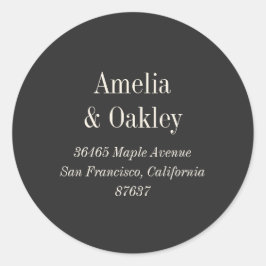 ベージュ色ミニマルブラックエレガントウェディング差出人住所 ラウンドシール