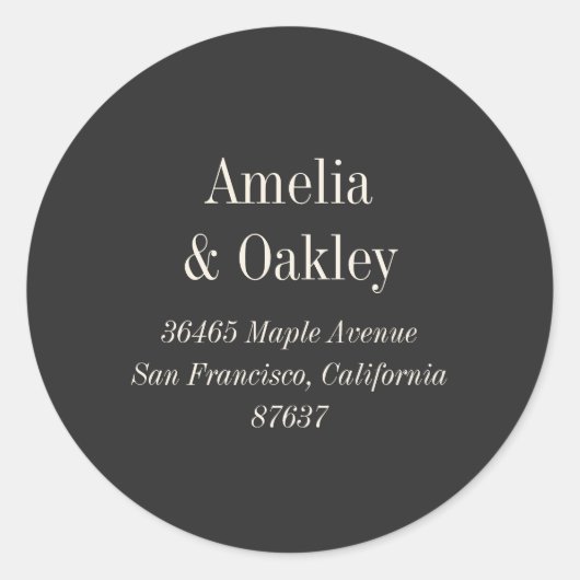 ベージュ色ミニマルブラックエレガントウェディング差出人住所 ラウンドシール (正面)