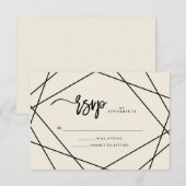 ベージュ色モダンとブラックジオメトリックウェディングRSVP 出欠カード (正面/裏面)