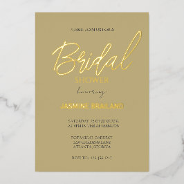 ベージュ色モダンシンプルブライダルシャワー金ゴールド 箔招待状