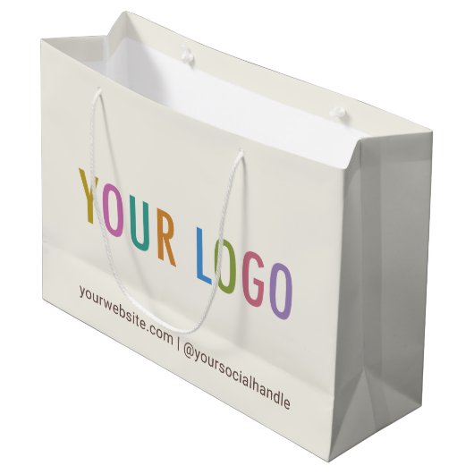 ベージュ色ロゴ用紙クリームカスタム抱き枕 ラージペーパーバッグ (正面アングル)