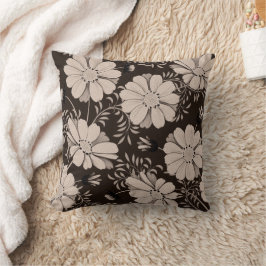 ベージュ色及び黒色花柄 クッション