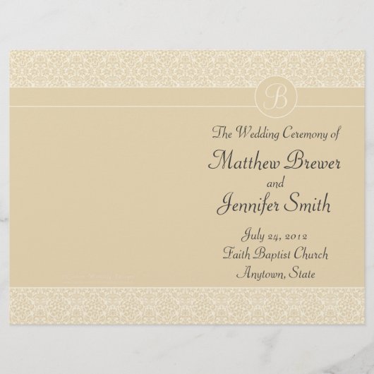 ベージュ色結婚のサービス・セレモニー・プログラム (正面)