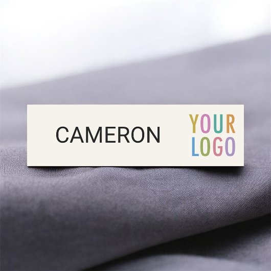 ベージュ色3.5インチネームタグ（会社ロゴ磁気付き） 名札