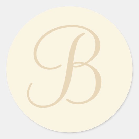 ベージュ色&クリームモノグラムの封筒用シール/ギフトラベル ラウンドシール (正面)