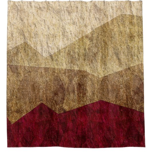 ベージュ色、タン、ブラウンのあずき色のグラフィック シャワーカーテン (正面)