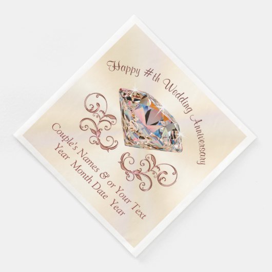 ベージュ色、バラ金ゴールドアニバーサリーナプキンスパーソナライズされた、 (コーナー)