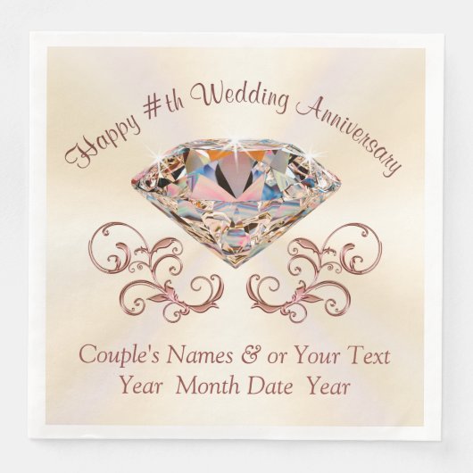 ベージュ色、バラ金ゴールドアニバーサリーナプキンスパーソナライズされた、 (正面)