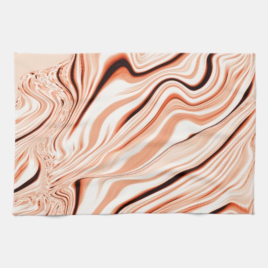 ベージュ色、曲線茶色の円柱の色合いの波紋 キッチンタオル (横)