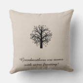ベージュ色、8つの名前及び日付に黒い祖母の木 クッション (裏面)