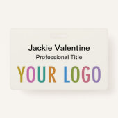 ベージュ色PVC名バッジ（リールクリップまたはラニヤード） バッジ (正面)