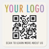 ベージュ色QRコードシール会社ロゴ1.5インチ3インチ スクエアシール (正面)