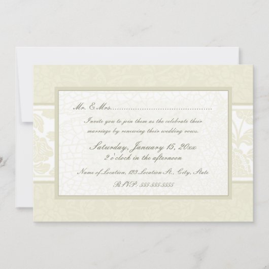 ベージュ花の結婚式誓約の更新の招待状 招待状 (正面)