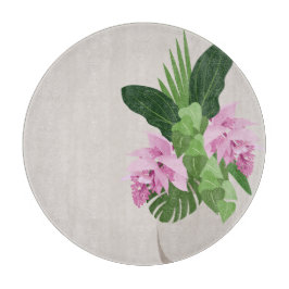 ベージュ花瓶の熱帯メディニラピンクの花 カッティングボード