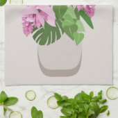 ベージュ花瓶の熱帯メディニラピンクの花 キッチンタオル (折り畳み)