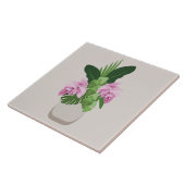 ベージュ花瓶の熱帯メディニラピンクの花 タイル (側面)