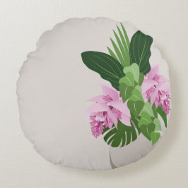 ベージュ花瓶の熱帯メディニラピンクの花 ラウンドクッション