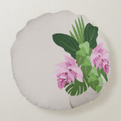 ベージュ花瓶の熱帯メディニラピンクの花 ラウンドクッション (裏面)