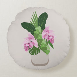 ベージュ花瓶の熱帯メディニラピンクの花 ラウンドクッション
