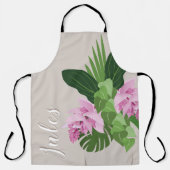 ベージュ花瓶名の熱帯メディニラピンクの花 エプロン (正面)