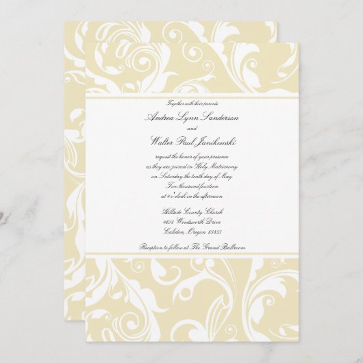 ベージュ華麗さのクラシックの結婚式招待状 招待状 (正面/裏面)