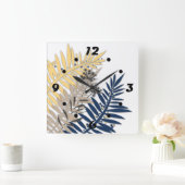 ベージュ葉色の熱帯抽象芸術 スクエア壁時計 (ホーム)