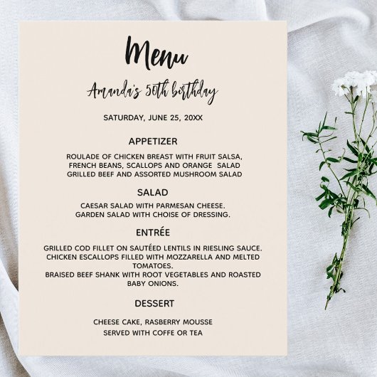 ベージュ誕生日パーティーメニュー